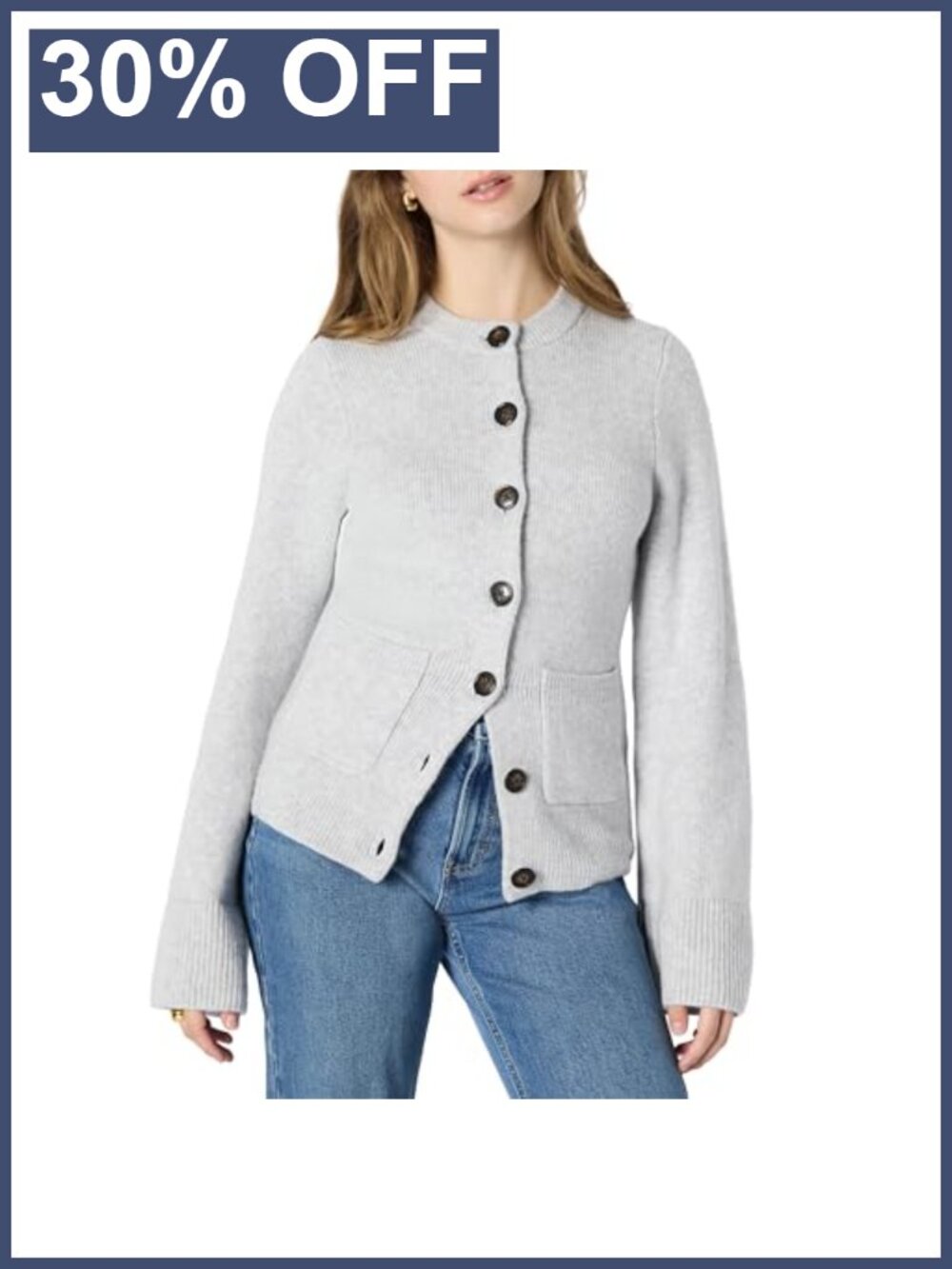 Women's Long Sleeve Bell Sleeve Cardigan Shaped Waist Cotton Blend